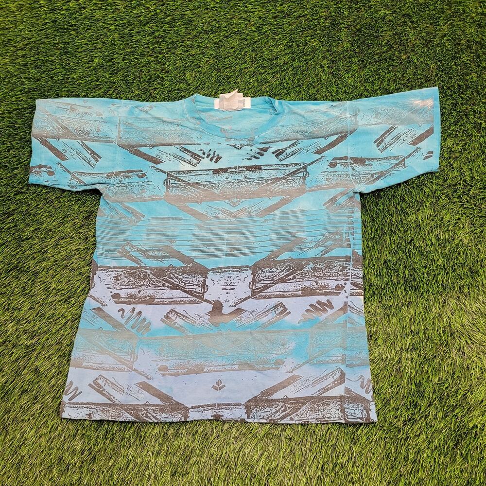Vintage Y2K Ocean-Blue Cropped Shirt Medium 20x24 Blue Surfer